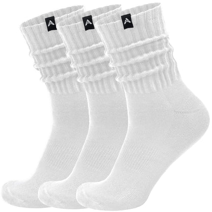 AugRing Scrunch Slouch Crew Socks Retro Ribbed Cotton Cushioned 3 Pack Boot Sneaker Gym Cozy Calf Socks For Men & Women (US, Numeric, 5, 10, Regular, Regular, 3 Pack White)