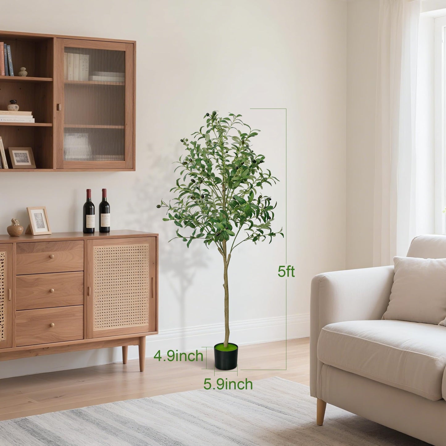 TENNOLA 5 FT Olive Trees Artificial Indoor, Faux Olive Tree 5 ft with Natural Wood Trunk Branches and Lifelike Fruits, Realistic Fake Tree Artificial Plants Tall with Planter for Home Office Decor
