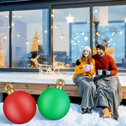 2 Pieces 32 Inch Giant PVC Inflatable Christmas Decorated Ball Ornaments Outdoor Large Xmas Blow Ball Decorations for Christmas Themed Party Ornaments(Solid,Red Green)