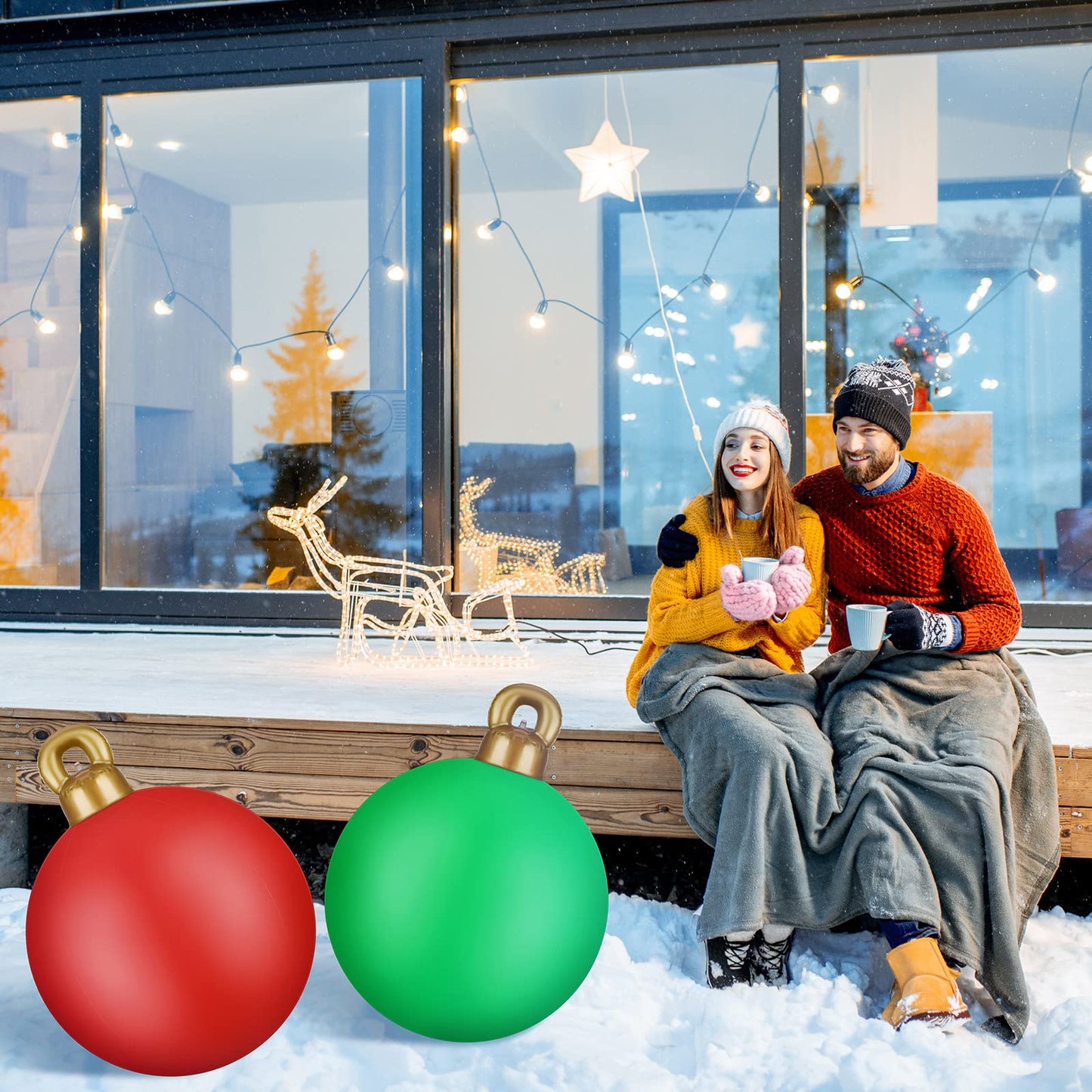 Jetec 4 Pcs Giant Inflatable Christmas Ball Large Xmas Inflatable Ornaments PVC Outdoor Holiday Blow Ball Outside Yard Lawn Porch Decorations (Solid,Red,Green,Blue,Gold)