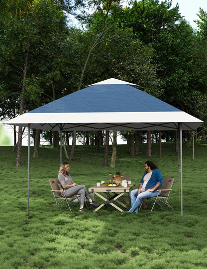 Pop Up Gazebo 13x13, Outdoor Canopy Shelter with 4 Stanbags, 8 Stakes Instant Gazebo Tent for Lawn, Garden, Backyard Deck - Navy Blue(Without Netting)