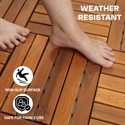Megsu Wood Interlocking Deck Tiles - 12"x12" Indoor & Outdoor Flooring Tiles for Balcony, Backyard & Poolside, Weather & UV Resistant (Natural - Striped Pattern, 27 Pcs - 27 Square Ft)