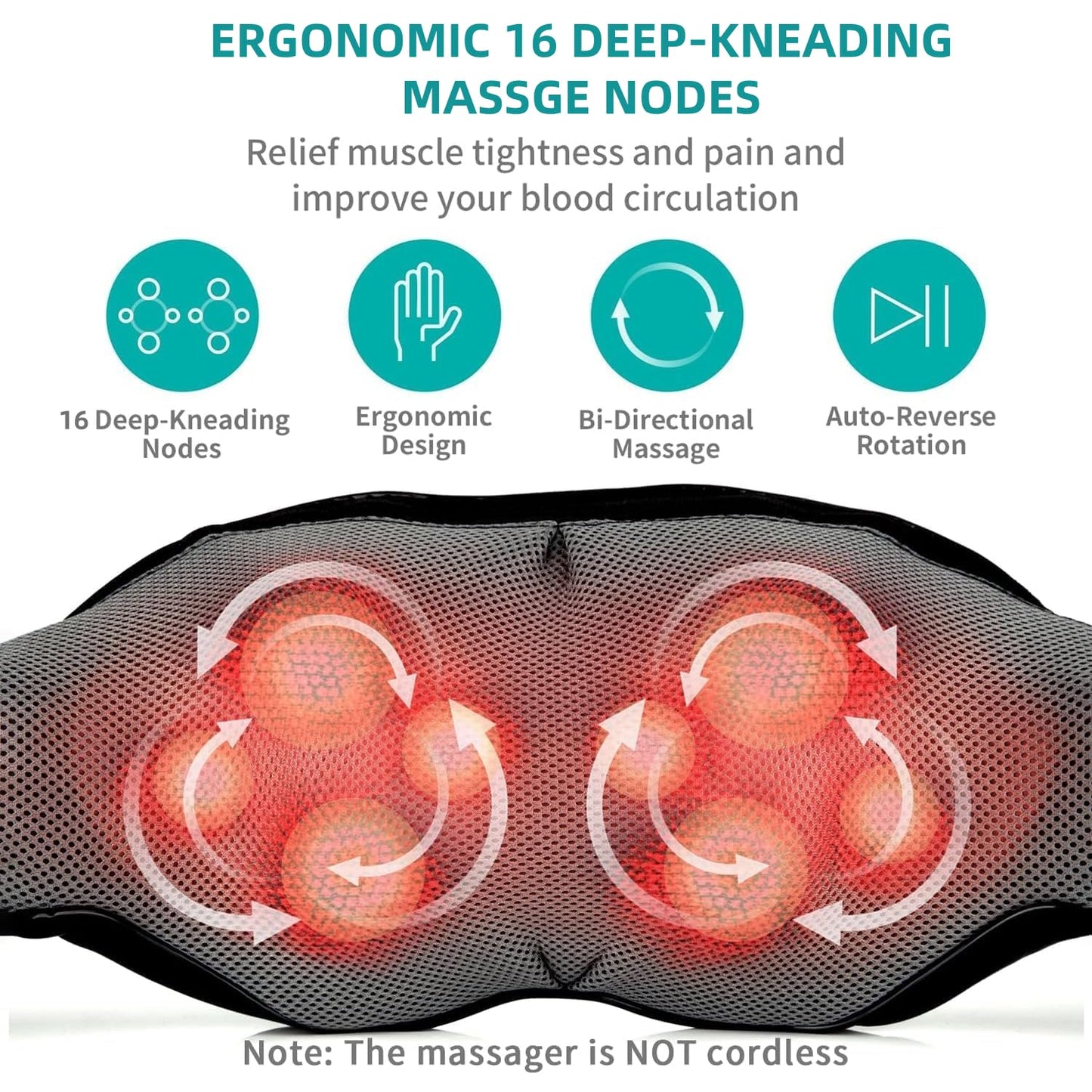 Nekteck Neck Massager for Pain Relief Deep Tissue, FSA Eligible Shiatsu Back Massager with Heating 3D Kneading Massage Pillow for Shoulder Leg Muscle, Office Home Car Use, HSA Eligible, Plug-in Use