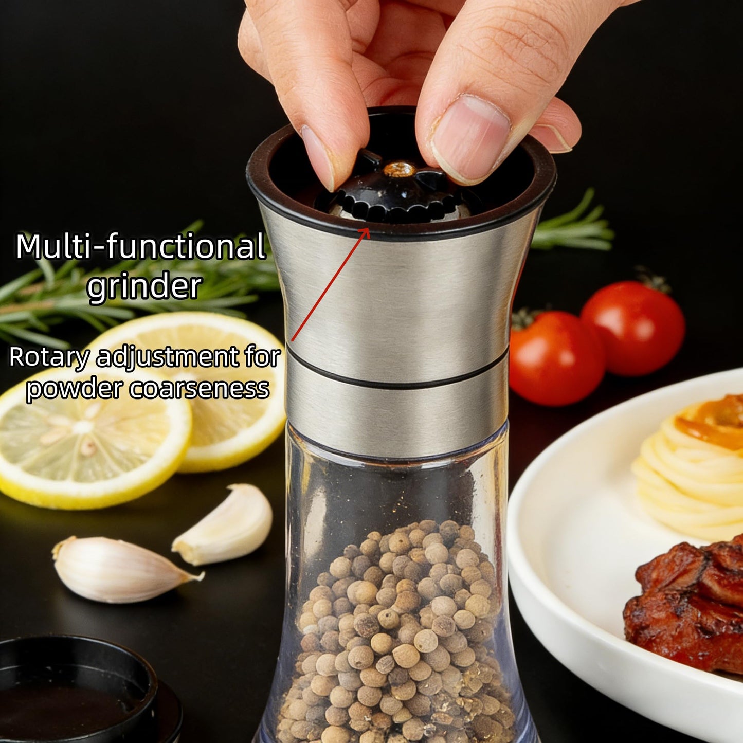 Rainbow Titanium Plated Salt & Pepper Grinder Set of 2 - Refillable Stainless Steel Mills with Adjustable Coarseness