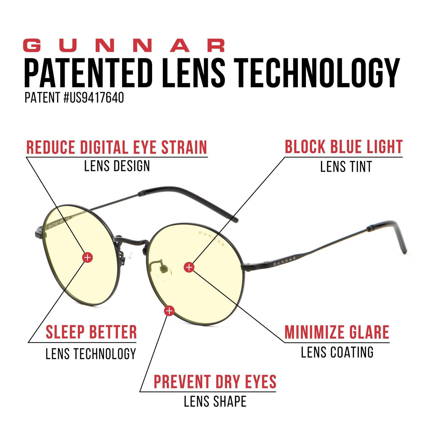 Gunnar Optiks Amber Lens Round Blue Light Blocking, Black, Adult