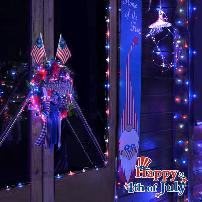JMEXSUSS 2 Pack 100 LED Red White and Blue Fairy Lights Battery Operated, 33ft Battery Powered Twinkle Light with Remote, 8 Modes Red White and Blue String Lights for 4th of July Indoor Outdoor Decor