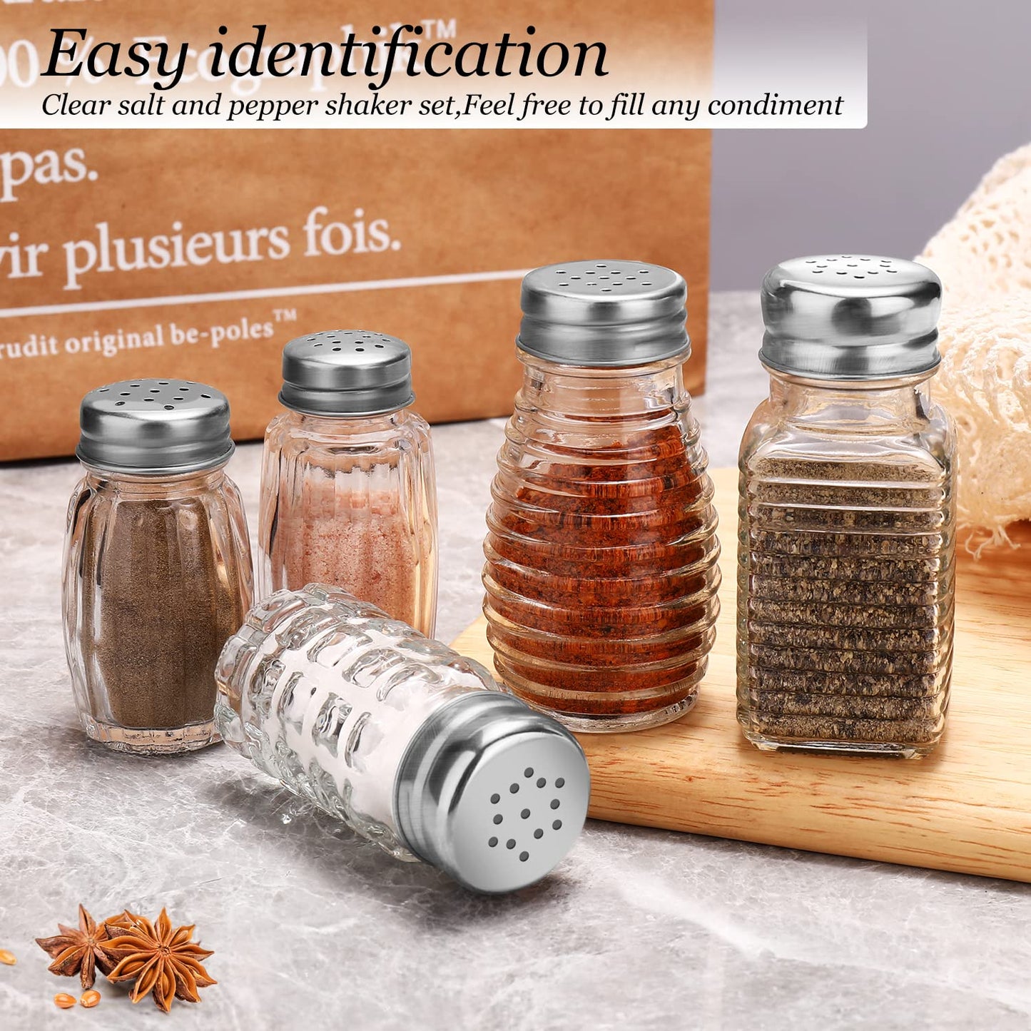 Glass Salt and Pepper Shakers Set,Cylindrical Salt Shaker Set