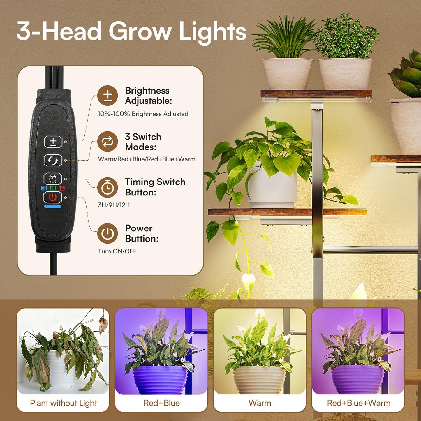 Verinch 59" Plant Stand Indoor with Grow Lights, 2PCS, 9 Tiered Plant Shelf with Drawer, Corner Plant Stands for Indoor Plants, Metal Plant Flower Display Shelf, Plant Rack for Home, Black (1)