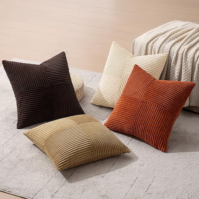 MIULEE Brown Beige Throw Pillow Covers 20x20 Inch Set of 4 Boho Farmhouse