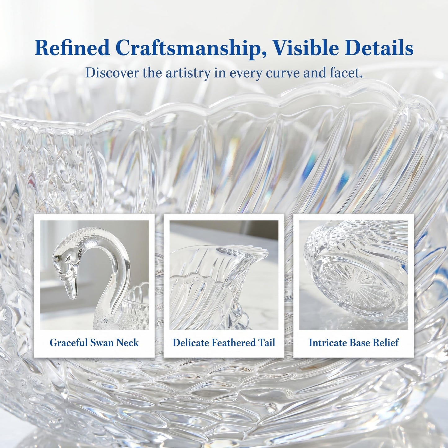 sidnheywvn 9.8'' x 5.5'' Crystal Swan Centerpiece Bowl,Swan Planter Decorative Crystal Bowl for Table Centerpiece, Fruit Candy Dish and Home Swan Decor
