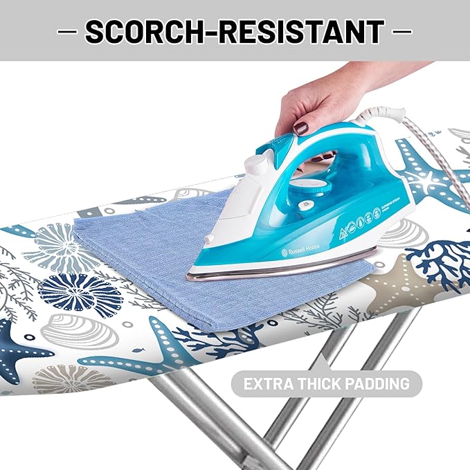 Extra Thick Ironing Board Cover and Pad, Coral Starfish Coastal 15x54 Ironing