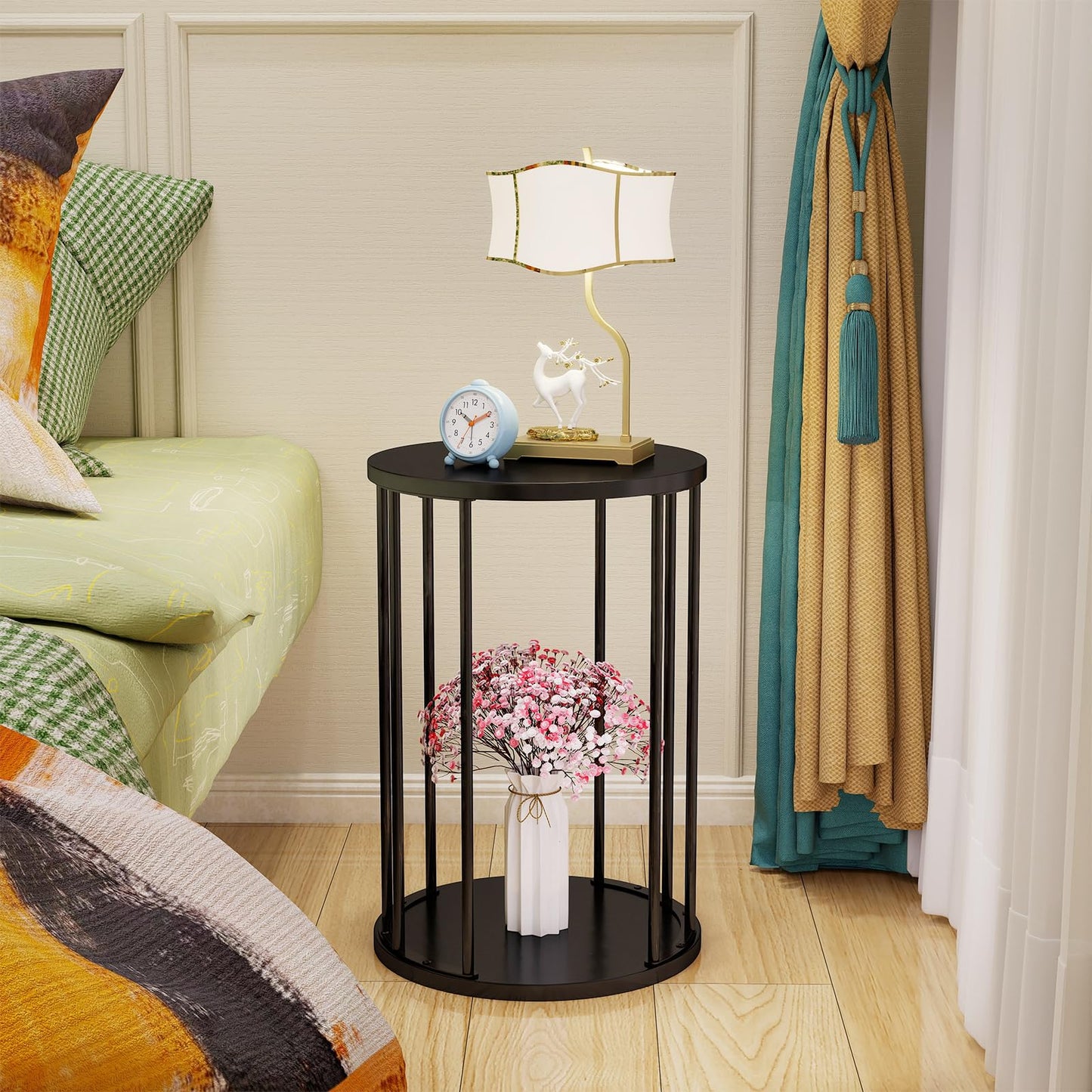Leinade Plant Stand Indoor,small plant stool,Flower Pot Corner stand holder,Mid Century Heavy Duty Metal Tall Home Decor,Modern Round End Table,Small Rustic Display Stand for Living Room,Bedroom(Black,18In)