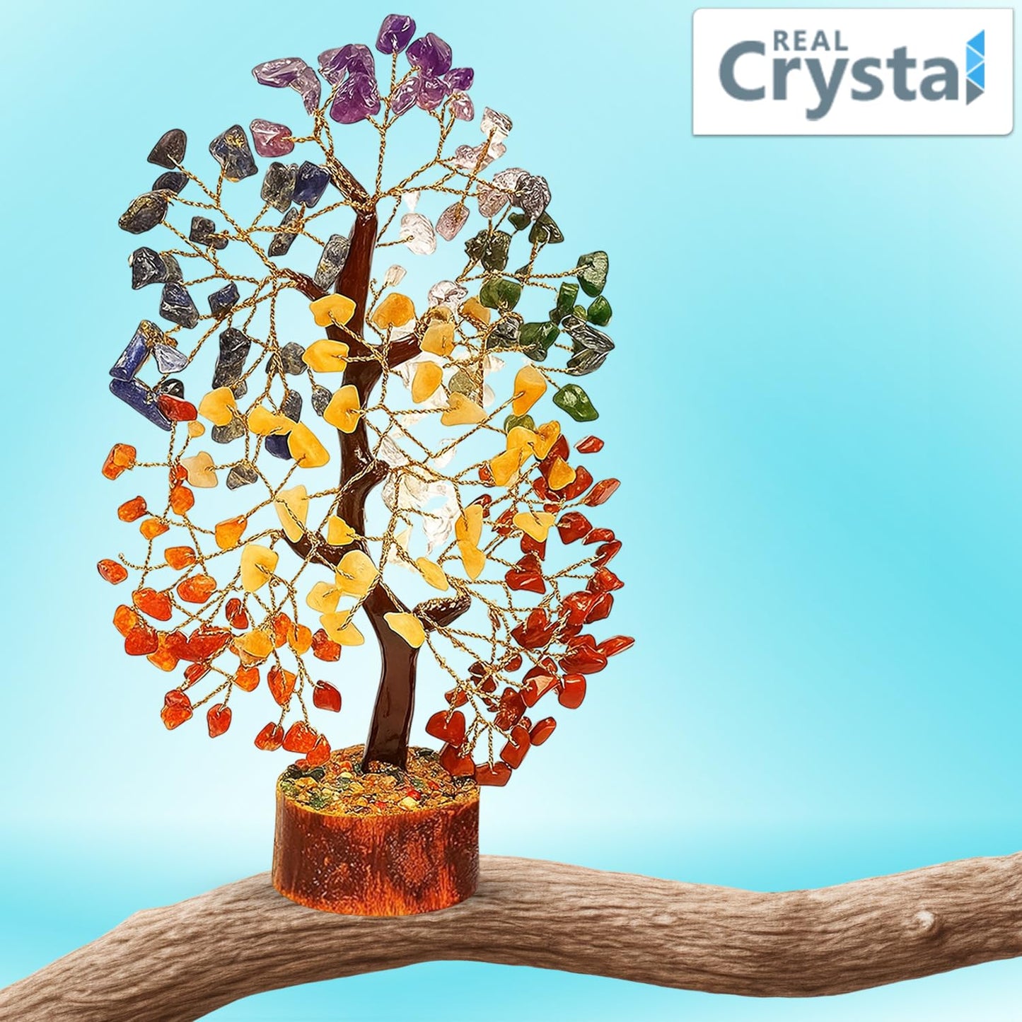 Seven Chakra Crystal Tree — Healing Crystal 7 Chakra Tree for Chakra Balancing, Feng Shui Decor, Meditation, Reiki, Good Luck Home & Office Decoration — Gemstone Spiritual Gift for Women & Men