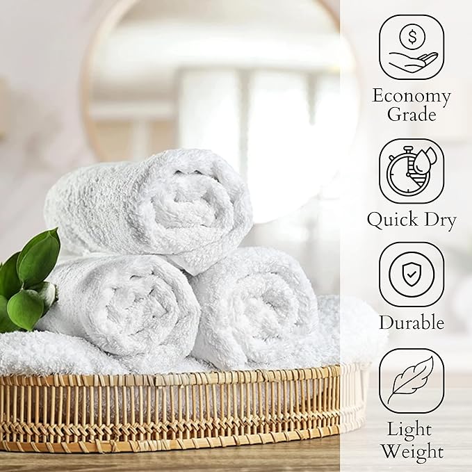 GOLD TEXTILES 12 Pack White Economy Cotton Blend 15x25 Inches Basic Hand