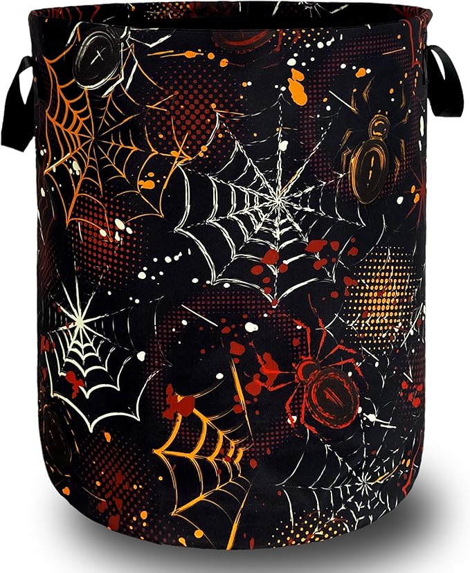 Colorful Spider Web Laundry Basket Foldable Oxford Cloth Halloween Laundry