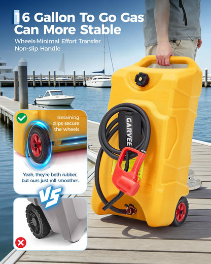 Garvee 16 Gallon Gas Can, Fuel Tank Container with LE Fluid Transfer Manual 10 FT Siphon Pump, Portable Diesel Gas Storage Caddy w/Wheels for Car, ATV, Weeder, Boat, Tractor,Snow Blower,Generator