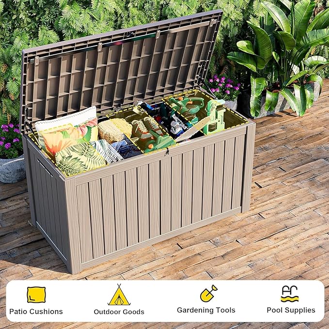 DRATO 180 Gallon Outdoor Storage Box, Large Waterproof Deck Box, Lockable Resin Storage Container with Reinforced Support for Patio Cushions, Garden Tools, UV-Resistant Outdoor Chest（Gray，180 Gallon）