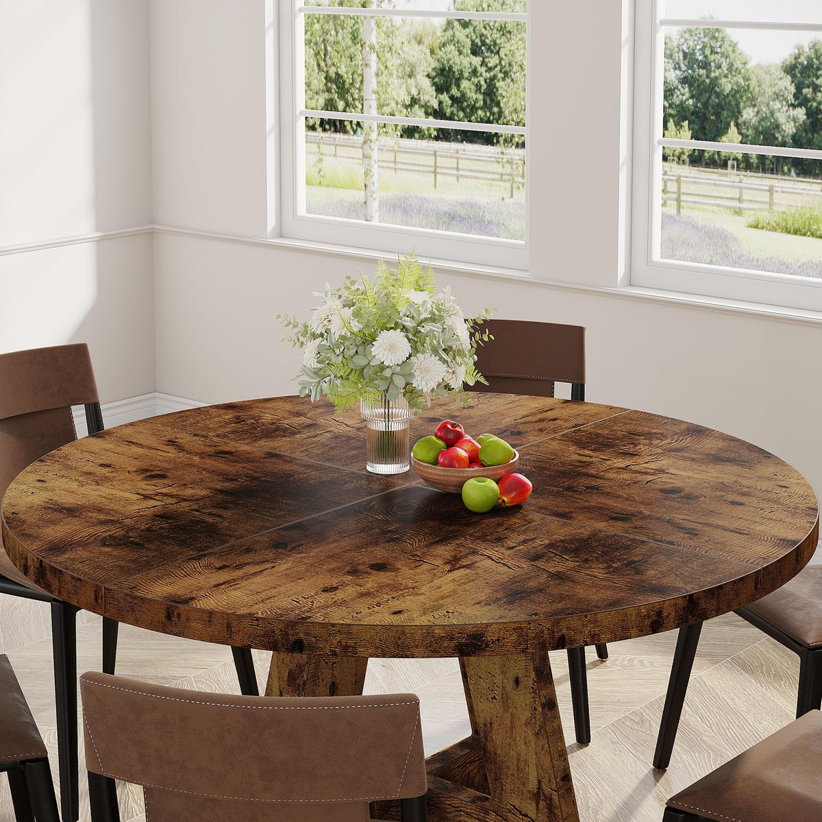 Tribesigns 47 inch Round Dining Table Wood Kitchen Table for Dining Room, 47" Dinner Room Tables for 4-6, Farmhouse Accent Furniture with Wooden Tabletop and Cross Base, Vintage