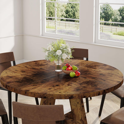 Tribesigns 47 inch Round Dining Table Wood Kitchen Table for Dining Room, 47" Dinner Room Tables for 4-6, Farmhouse Accent Furniture with Wooden Tabletop and Cross Base, Vintage