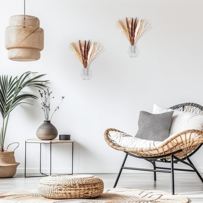 Otoolling Boho Wall Decor Set of 2 – Metal Hanging Wall Art with Faux Pampas or Eucalyptus,Minimalist Bohemian Accent for Living Room, Bedroom, Entryway(Silver,Pampas)
