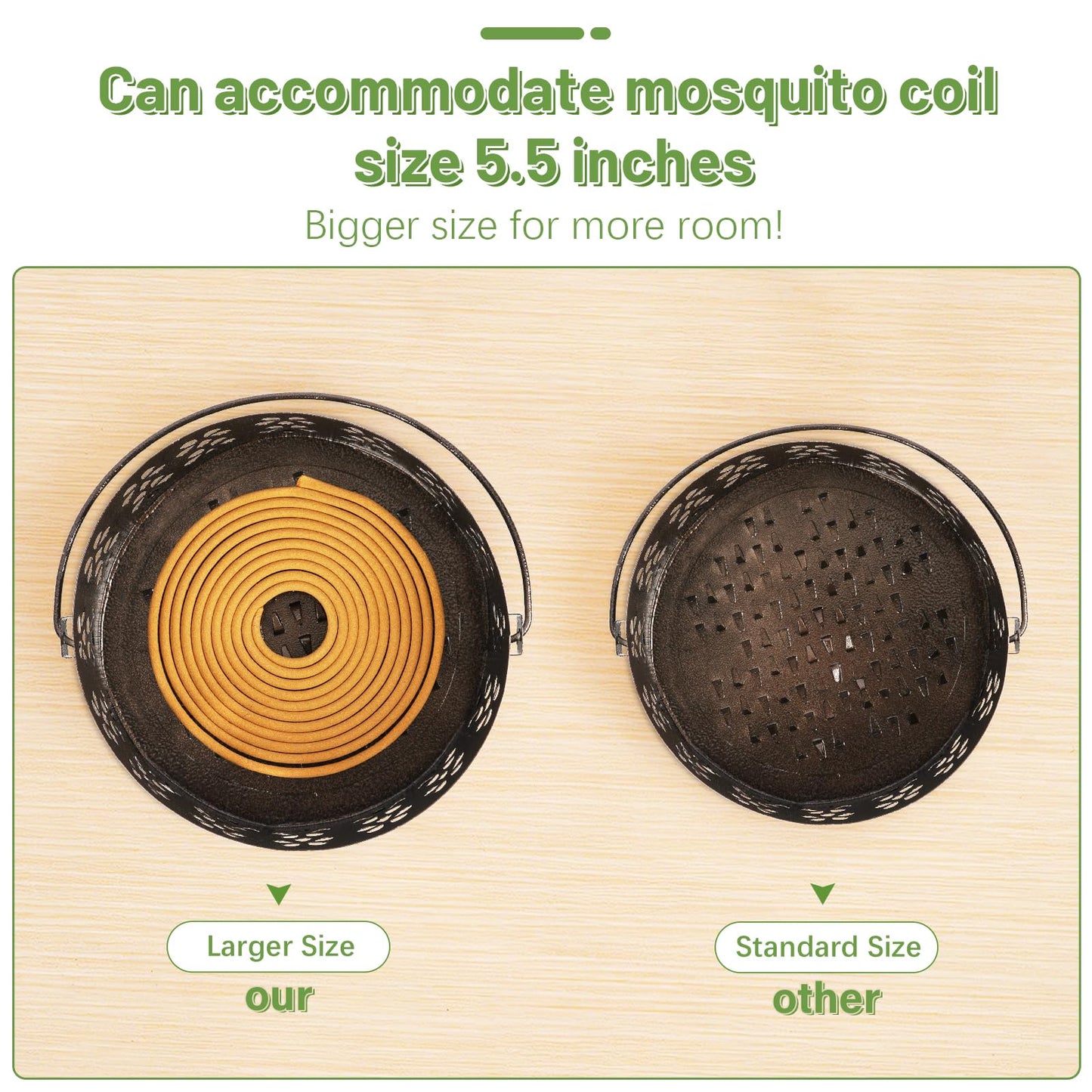 Whiidoom Portable Iron Mosquito Coil Holder with Handle Round Heat-Resistant Incense Holder (Bronze)