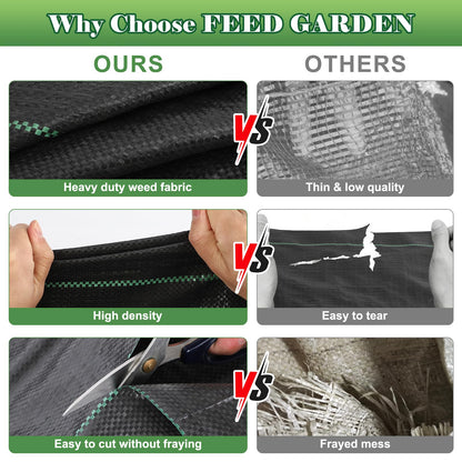 FEED GARDEN 4FT x 300FT Landscape Fabric Weed Barrier Fabric, Heavy Duty 3.2oz Weed Control Mat, Weed Blocker Ground Cover Geotextile Fabric for Gardening, with 20 U-Shaped Stakes