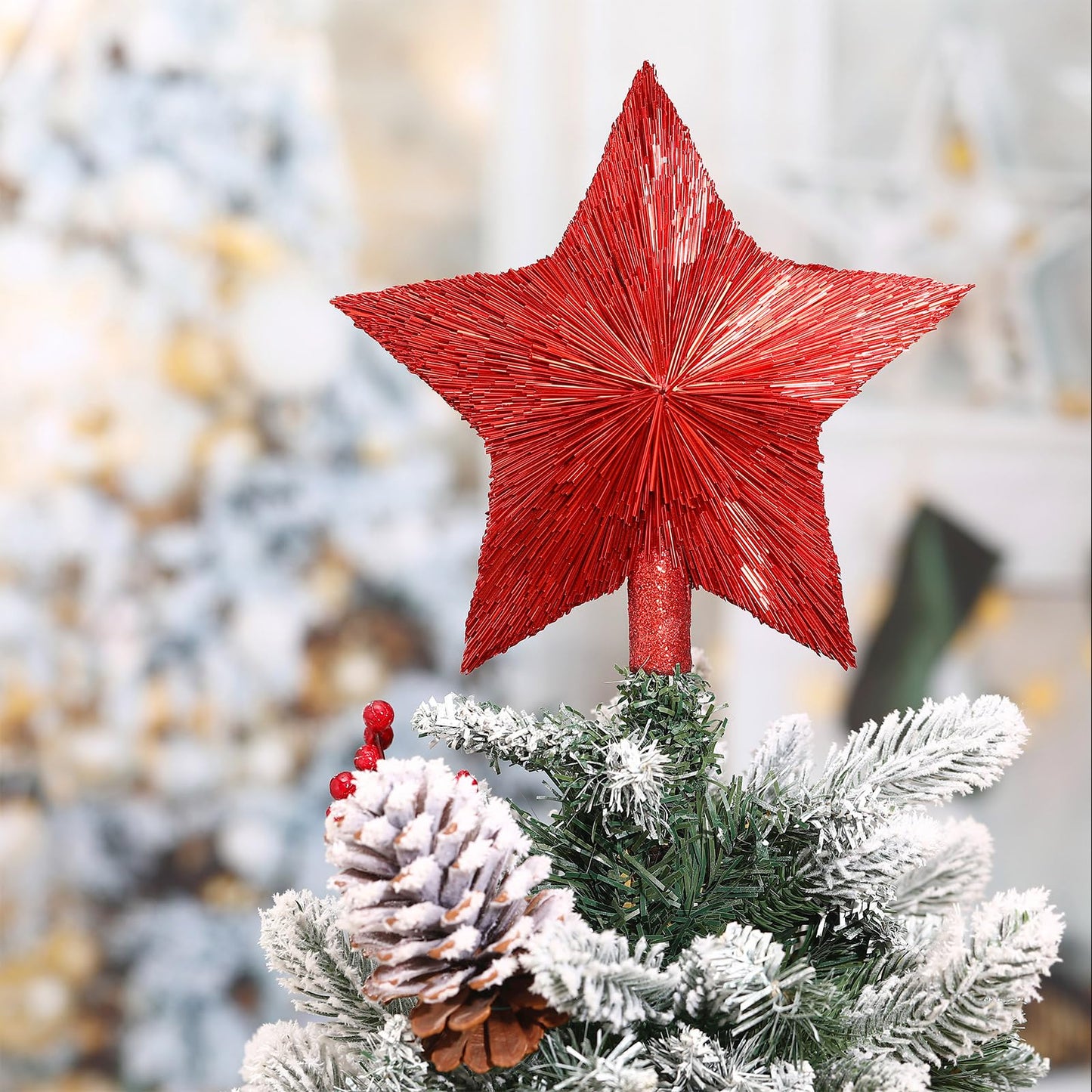 Threehoney 8.3 Inches Christmas Star Tree Topper Glitter Mini Sisal Star for Christmas Small Xmas Tree Top Decoration Ornament for Home Xmas Holiday Gift Decor(Red)