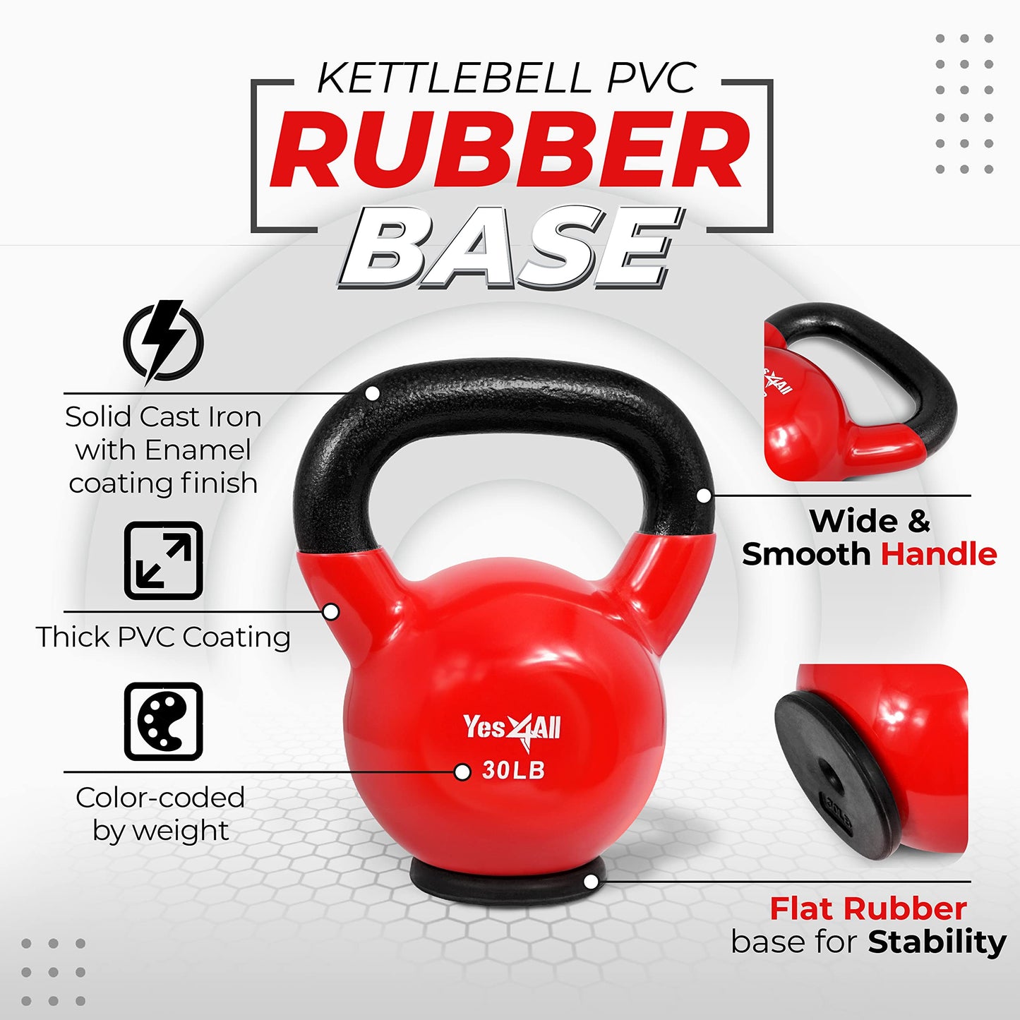 Yes4All Kettlebells Rubber Base, Kettlebell Set for Women, Strength Training Kettlebells Weights (10-65 lbs)