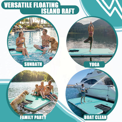 JUSTOOP Inflatable Floating Dock with Water Ramp, Floating Island Raft for Dogs and Adults, Inflatable Dog Float, Multi-Person Air Dock Platform for Lakes, Pools, and Oceans, 5 * 6FT, Teal