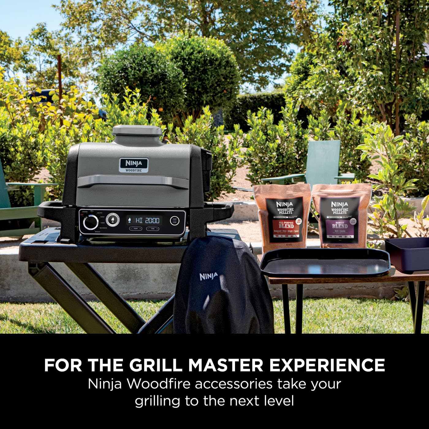 Ninja Woodfire Folding Grill Stand, Compatible with Ninja Woodfire Electric Outdoor BBQ Grill (OG700 Series), Official Accessory, Black/Grey XSKGRLLSTDEUK