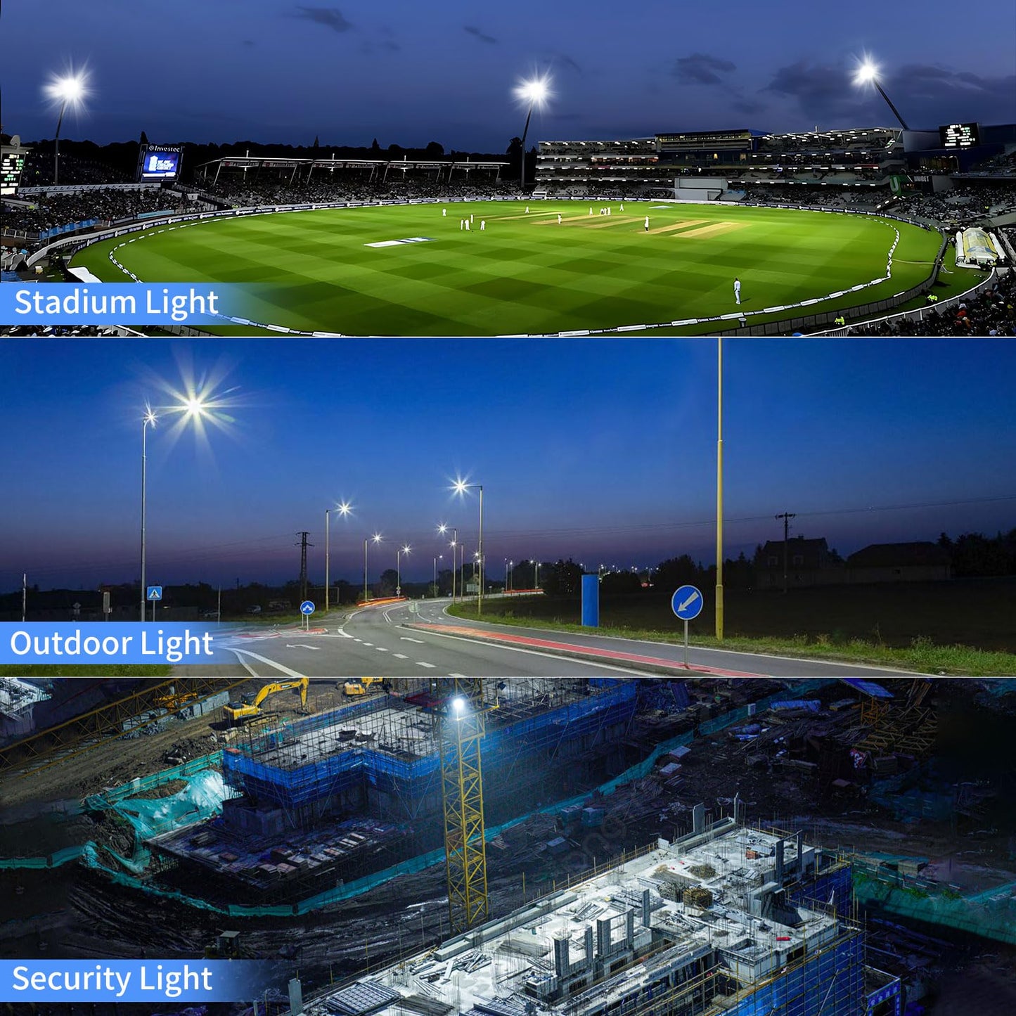 ISUERFY 300W LED Flood Light Outdoor with Plug, 36000LM Ultra Brighter Security Light, IP66 Waterproof Exterior Plug in Floodlight, 5000K Daylight White for Lawn Yard Garden Stadium(2 Pack)