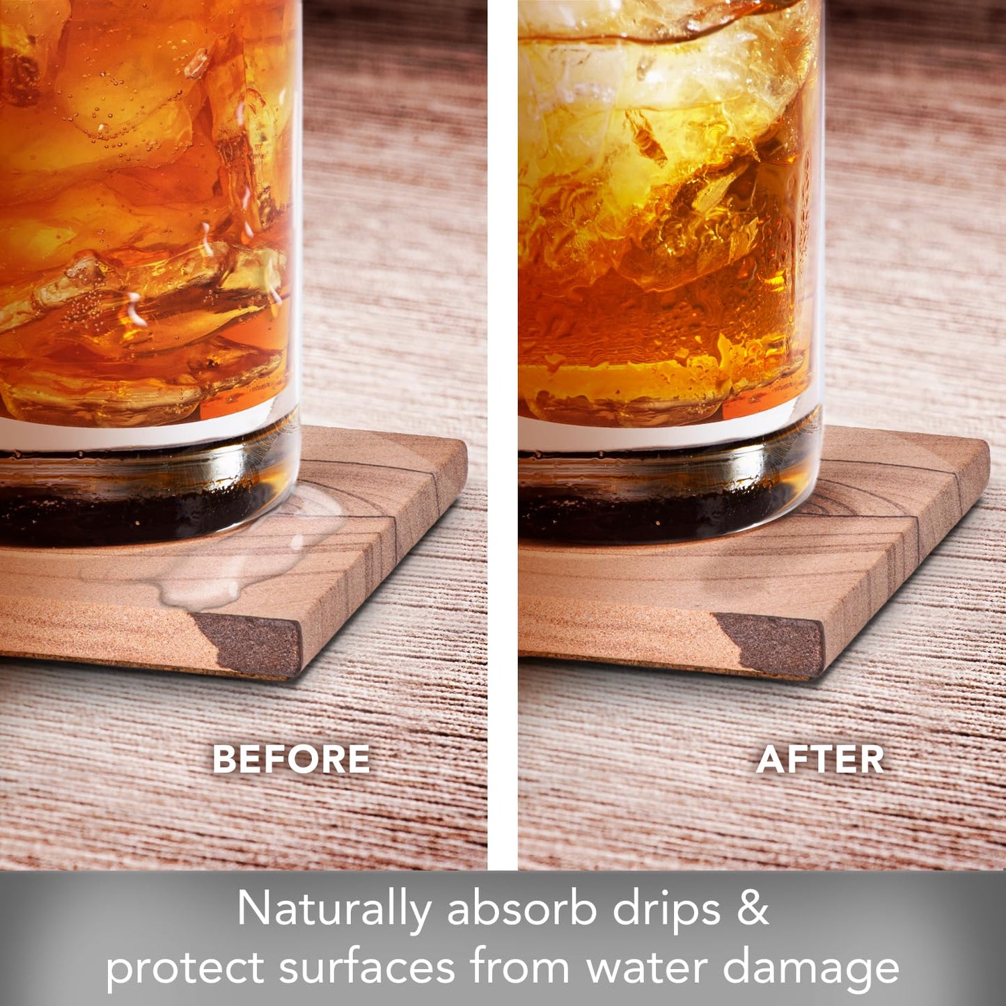 Thirstystone Desert Sand 4 Pack Natural Sandstone Coasters 4” Square Artistic with Protective Cork Backing