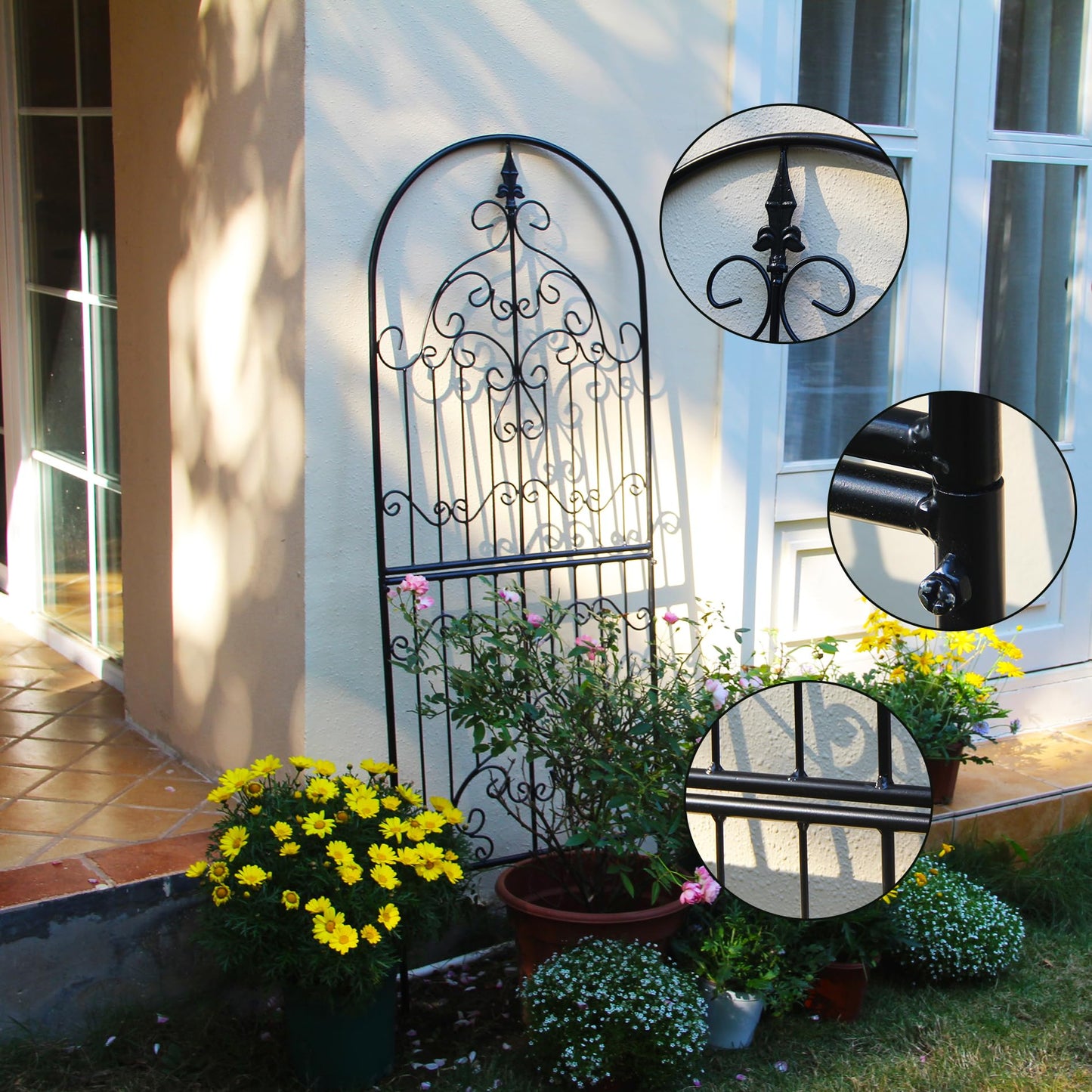 SCENDOR Garden Trellis for Climbing Plants 59" H x 21.6" W Metal Unique Design Decorative Garden Structure Weather-Resistant Trellises Outdoor Decor Flowers Roses Vine Ivy Clematis
