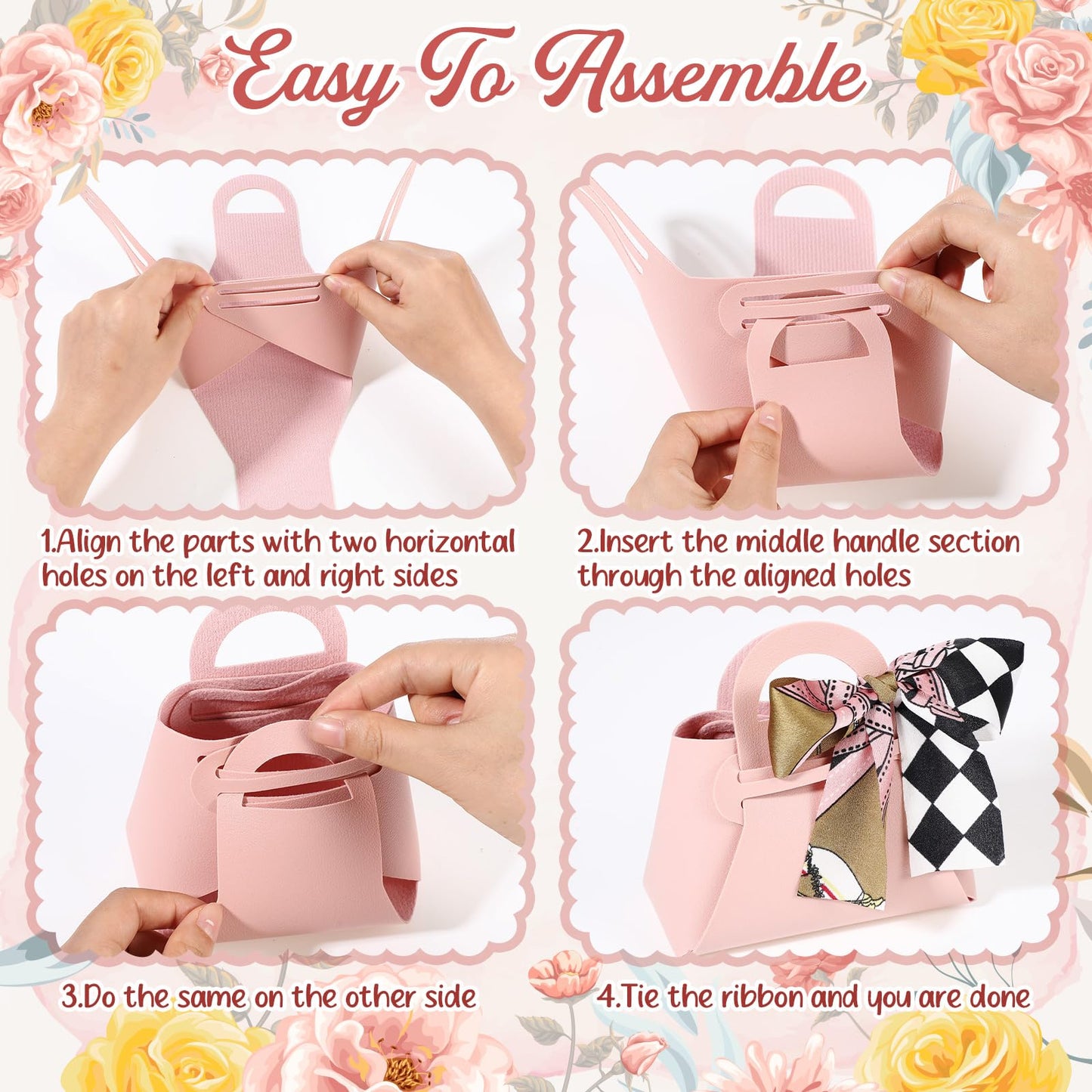 Abbylike 18 Pcs PU Leather Purse Gift Bags with Handles Ribbon Wedding Purse Party Favor Candy Boxes Treat Goodie Bag for Birthday Bridal Baby Showers Party (Pink)
