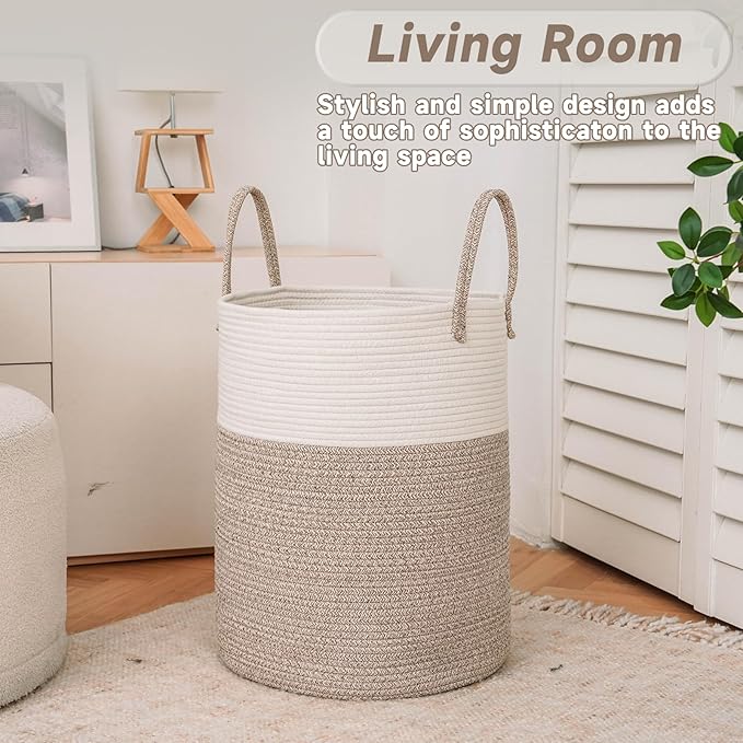 Large Woven Laundry Basket Hamper, 60L Cotton Rope Storage Bin