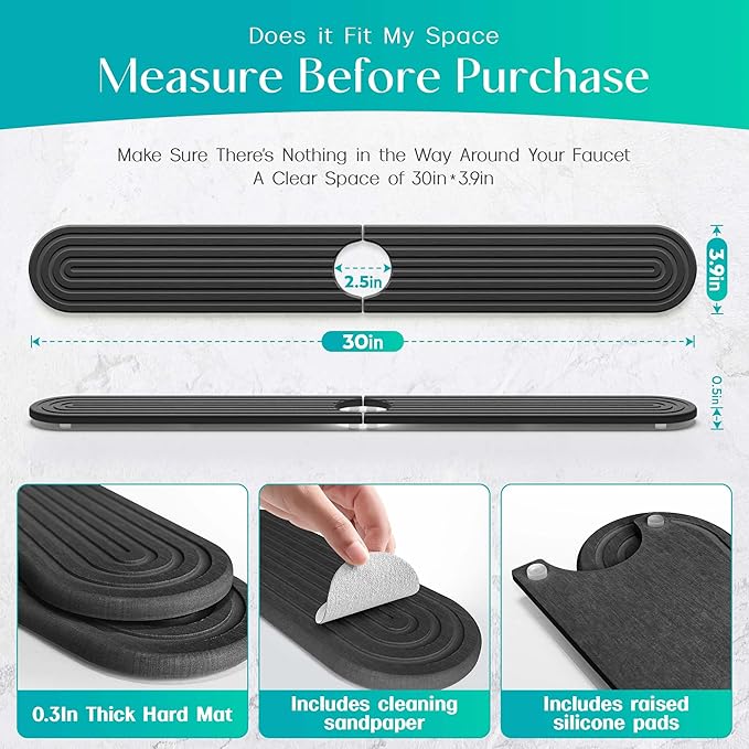 Stone Faucet Mat for Kitchen Sink – Diatomite Fast-Drying Stone Tray, Faucet