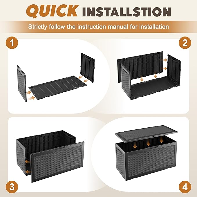 Outdoor Storage Box, Resin Deck Boxes Indoor and outdoor, Waterproof Storage Box Lockable Lid (Black, 110 Gallon)