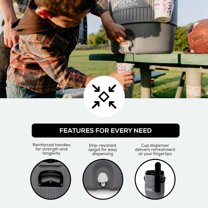Igloo 5 Gallon Portable Sports Cooler Water Beverage Dispenser with Flat Seat Lid, Insulated Beverage Dispenser, Grey/Black