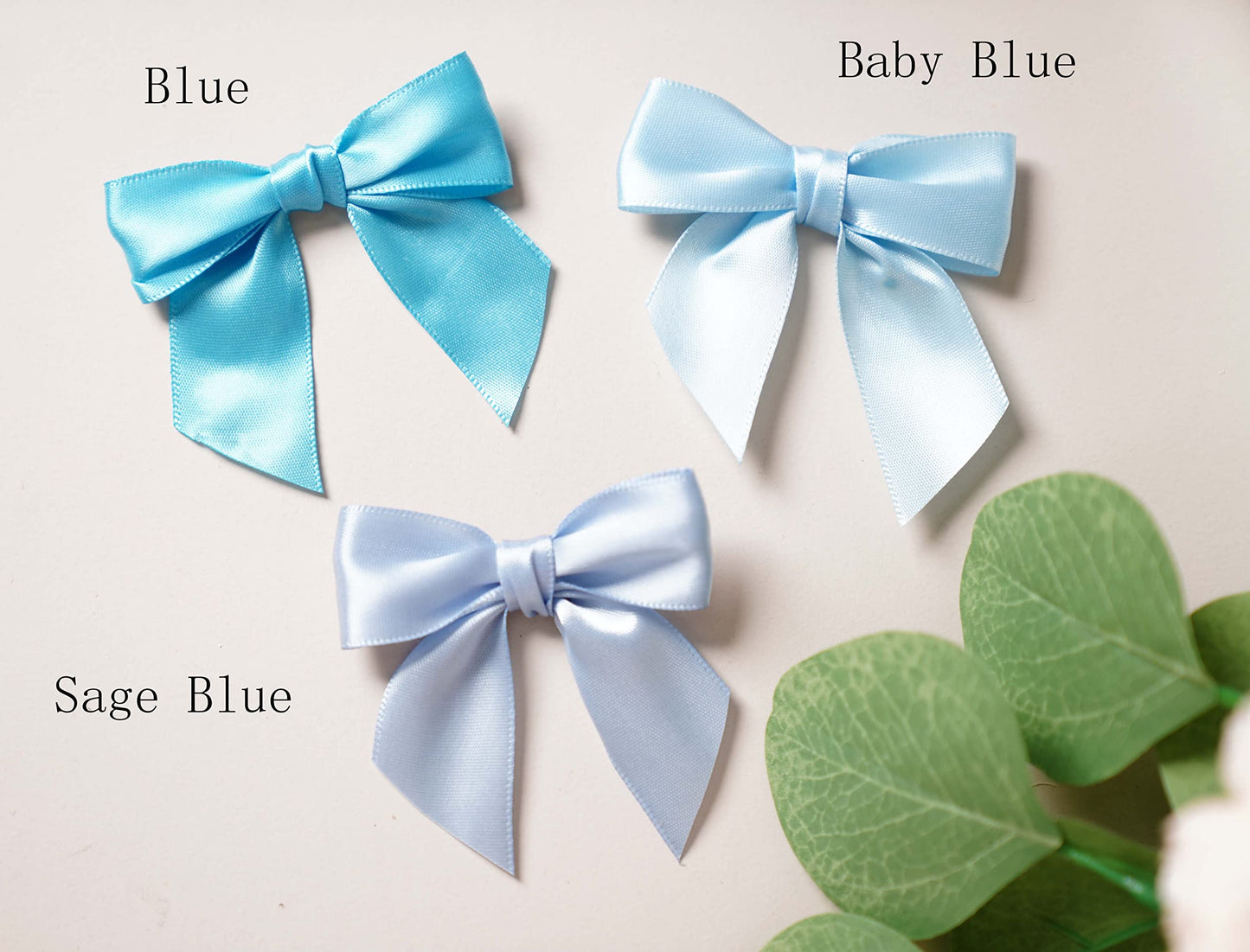 Rainbow Pana 120 Pack Twist Tie Bows for Treat Bags 3" Baby Blue Satin Ribbon Bows for Package Craft Gift Wrapping Decoration