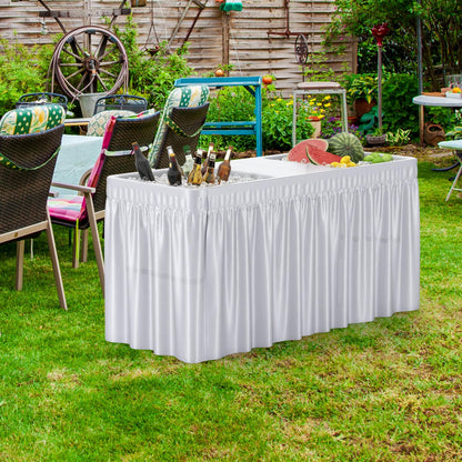 Giantex 5 FT Folding Ice Table with Double Sinks and Drains, Portable Ice Cooler Table with Removable Skirt, No Assembly, Foldable in Half, Fill and Chill Stand for Party Camping BBQ Wedding, White