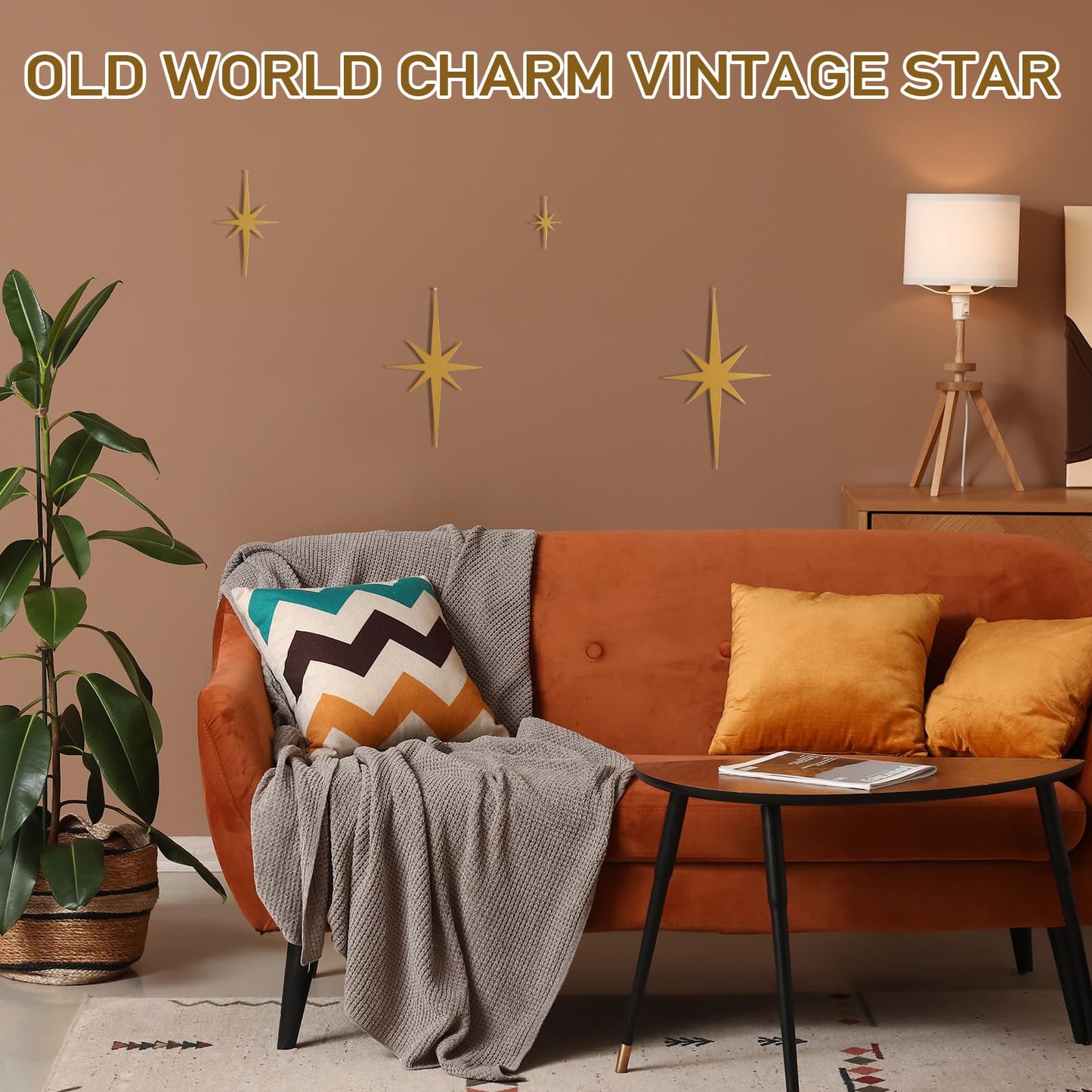 8 Pcs Gold Star Mid Century Modern Decor, 4 Sizes Retro 8 Pointed Atomic Stars Metal Wall Art, Make Your Home Elegant and Beautiful, Well Hangings for Living Room, Office, Bedroom