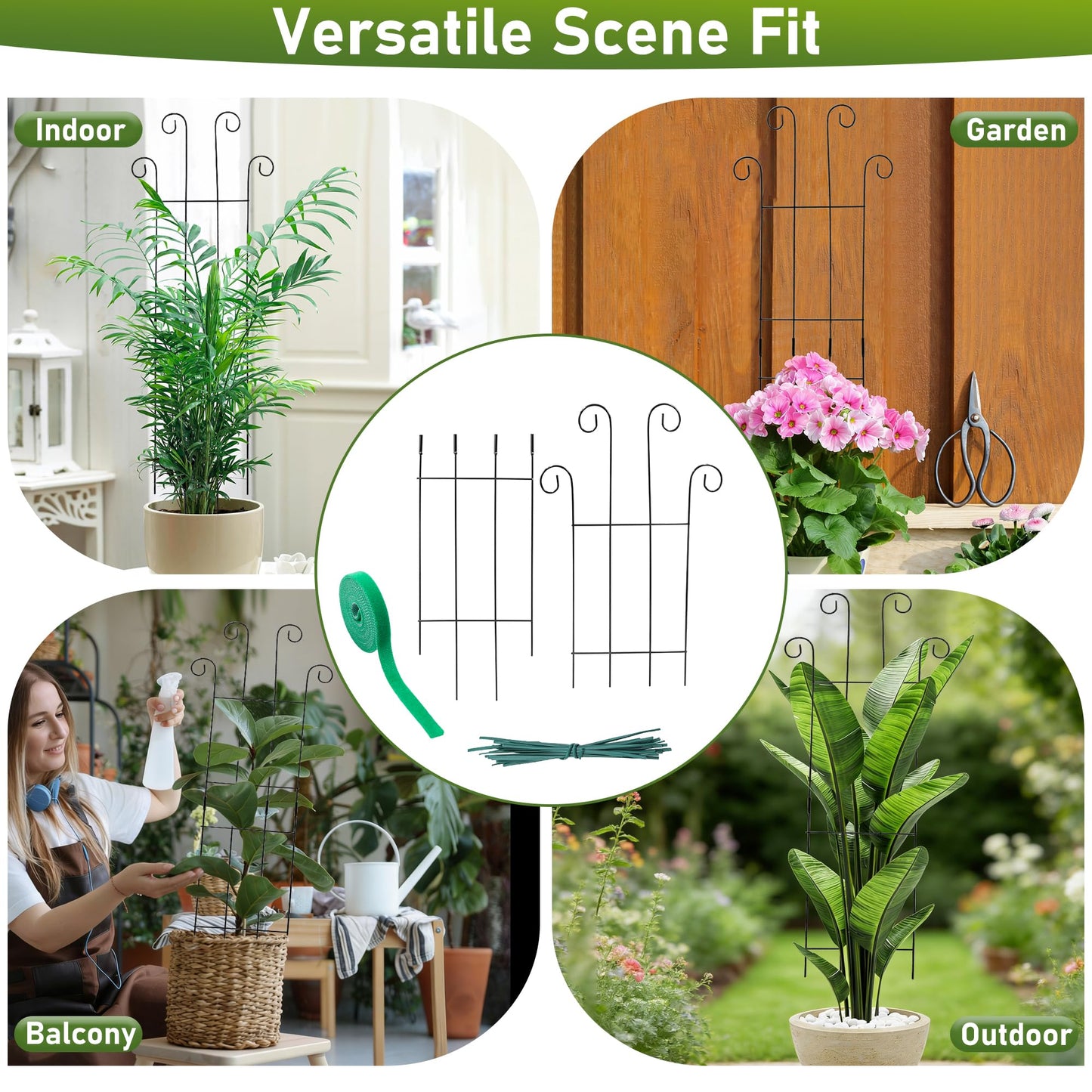 32.6In Metal Plant Trellis for Climbing Plants Indoor, Monstera & Pothos Support Stakes, Tall Expandable Trellis for Potted Plants, Tool-Free Structures, 2 Pack