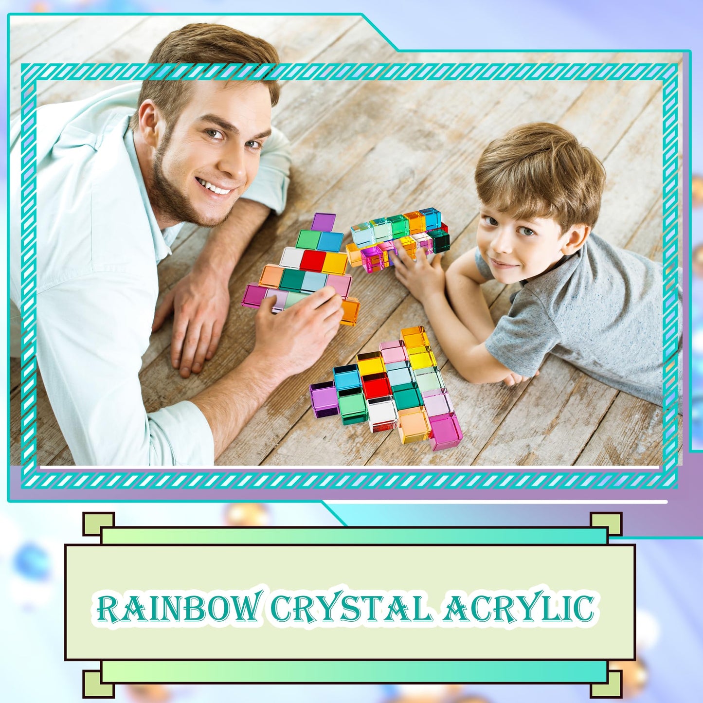Medanera 24 Pcs Rainbow Blocks Cubes Acrylic Crystal Stacking Gem Cubes Toys Building Blocks Light Shadow Educational Sensory Training for Students Learning Boys Girls Play