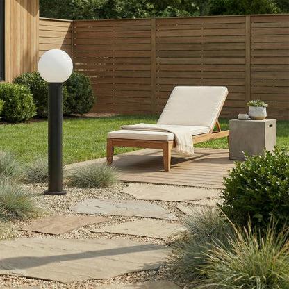 Lucande 35.5" Outdoor Post Light, Modern Outside Bollard Light with Opal Glass Globe, Black Aluminum Pathway Lamp Post Light for Walkway Driveway Patio Garden, Hardwired, E26 Bulb Not Included