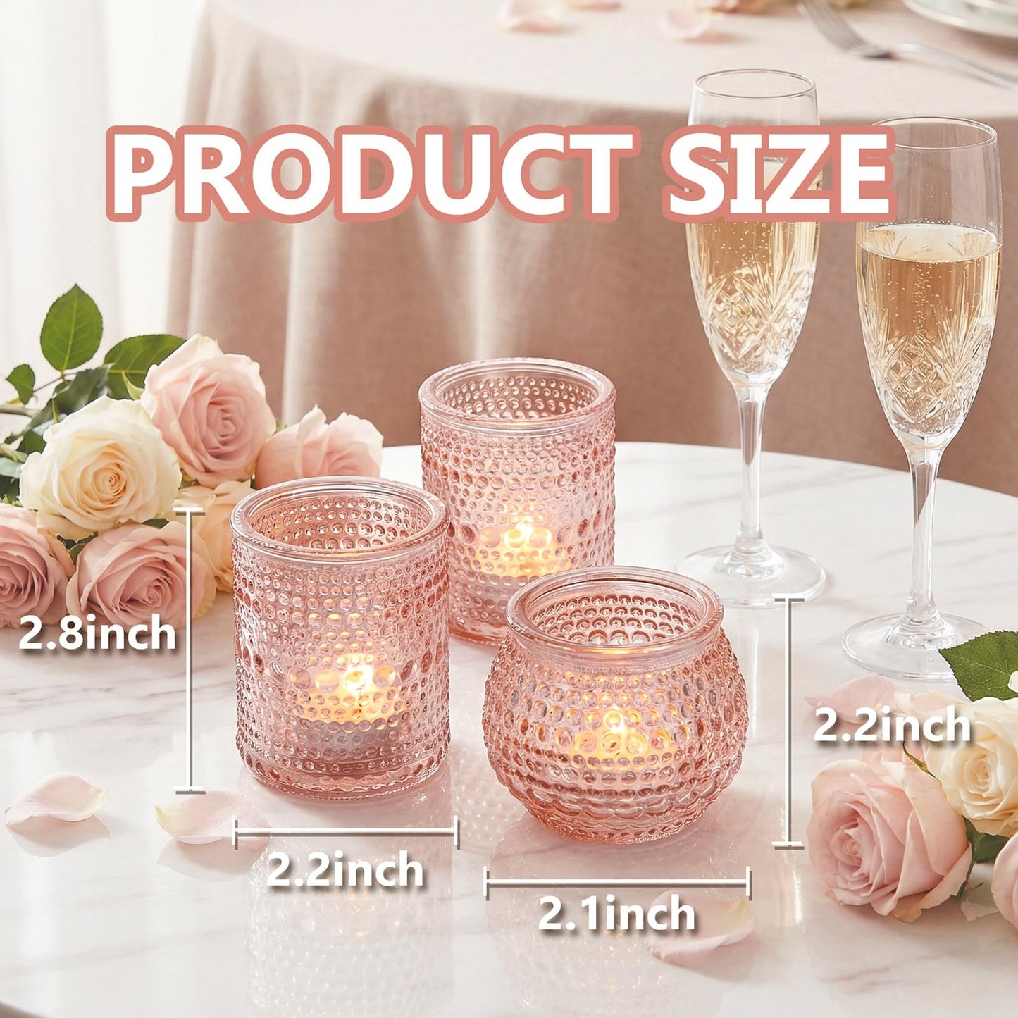 Rubtlamp 24 Pack Pink Votive Candle Holders, Glass Candle Holder for Floating Candle, Tealight Candle Holders for Table Centerpieces(2 Sizes)