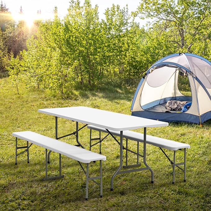 VINGLI Picnic Table Set with 2 Benches, 6 Feet Camping Table Chair Set