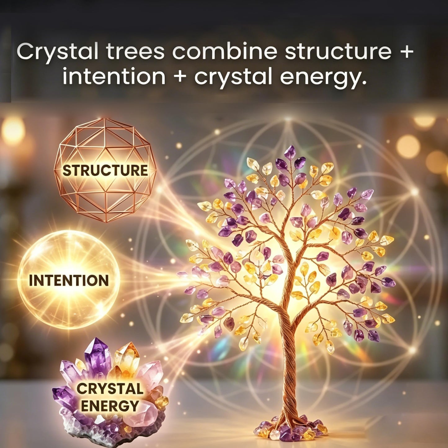 TPXNLP Chakra Healing Crystals Tree Amethyst Pink Quartz Twinkling Tree Good Luck Feng Shui Sculptures Decoration,Gift for Anniversary,Sister Birthday,5" Height