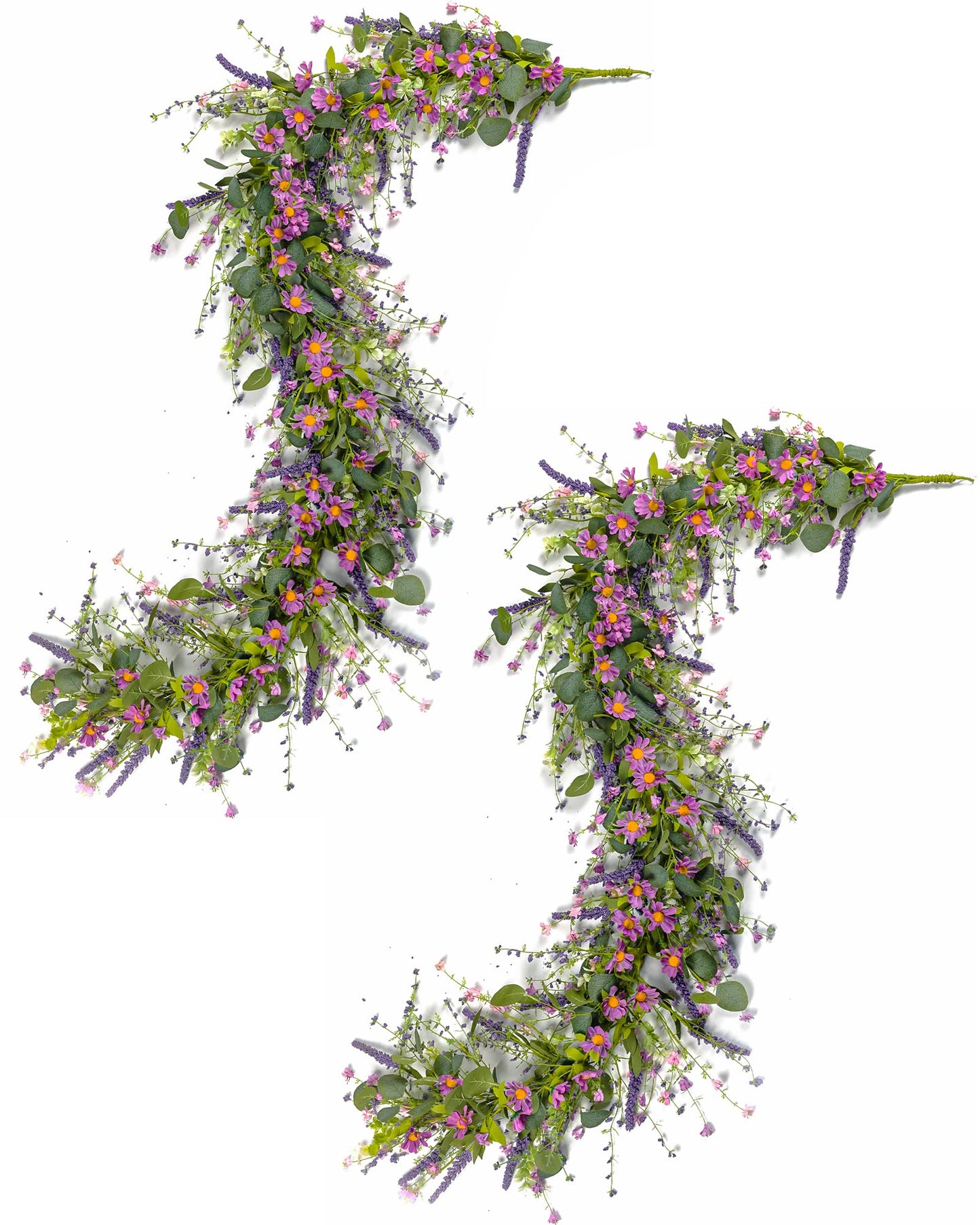 YUGALI Summer Garland, 6ft Set of 2 Eucalyptus Daisy Wildflower Vine