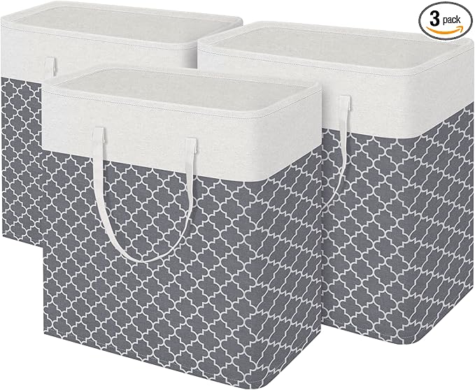 BlissTotes 3-Pack Laundry Basket, Freestanding＆Waterproof Laundry Hamper