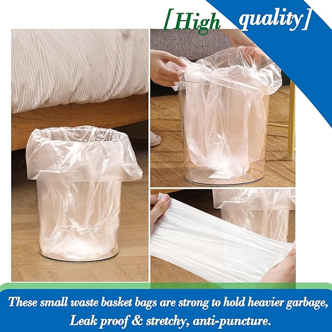 4 gallon trash can liners, Small clear Garbage Bags, Extra Strong 4 Gal Trash
